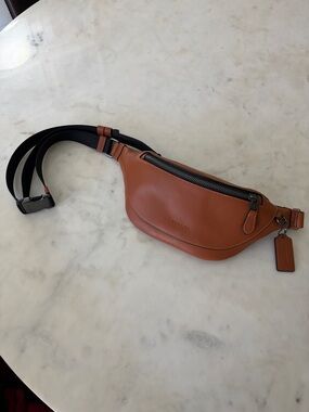 Coach Tan Leather Belt Bag with Black Strap